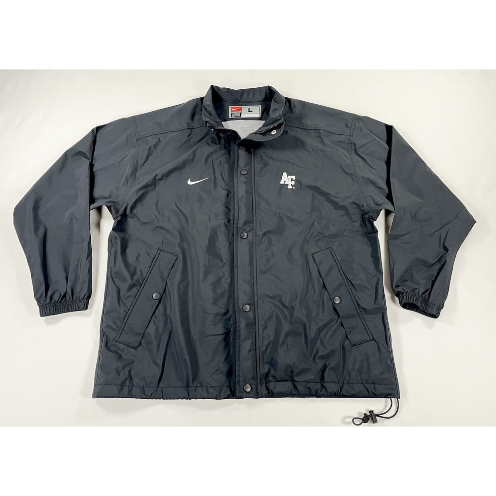 Nike Air Force Falcons Coach Jacket Mens Large L Black Silver Tag Nylon Snap VTG